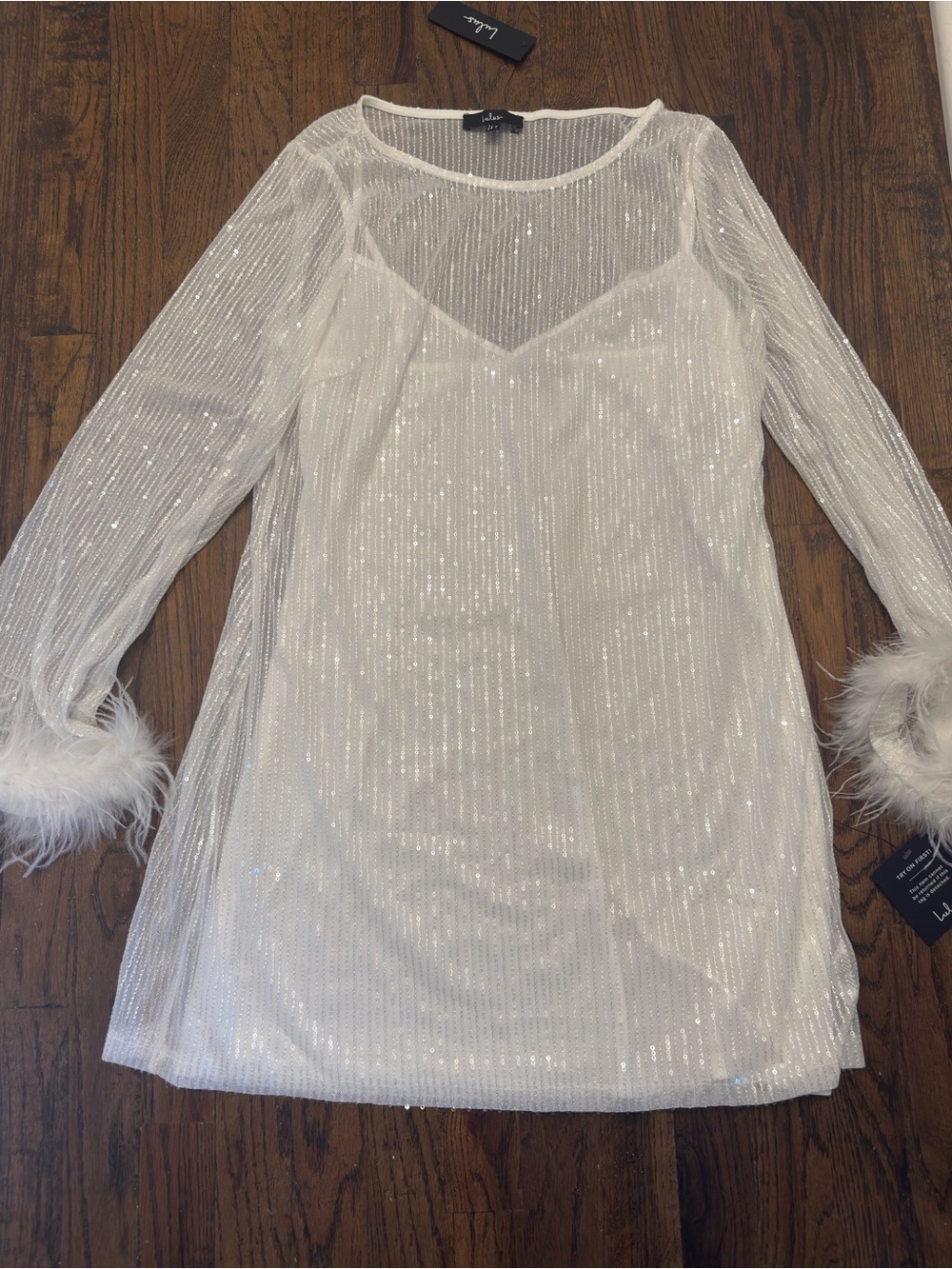 Lulus White Sequin Feather Mini Dress XL NWT Bridal Bachelorette